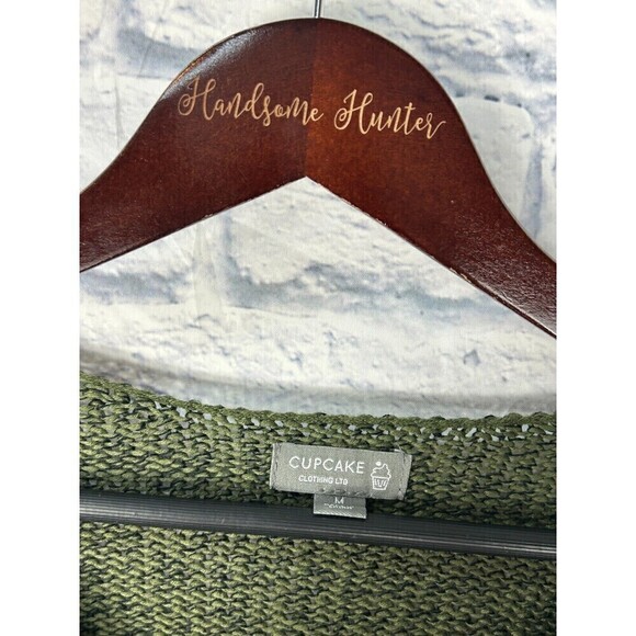 Cupcake Womens Size M Army Green Sweater V Neck Elbow Patch Side Slits Cozy T4 - Picture 11 of 12